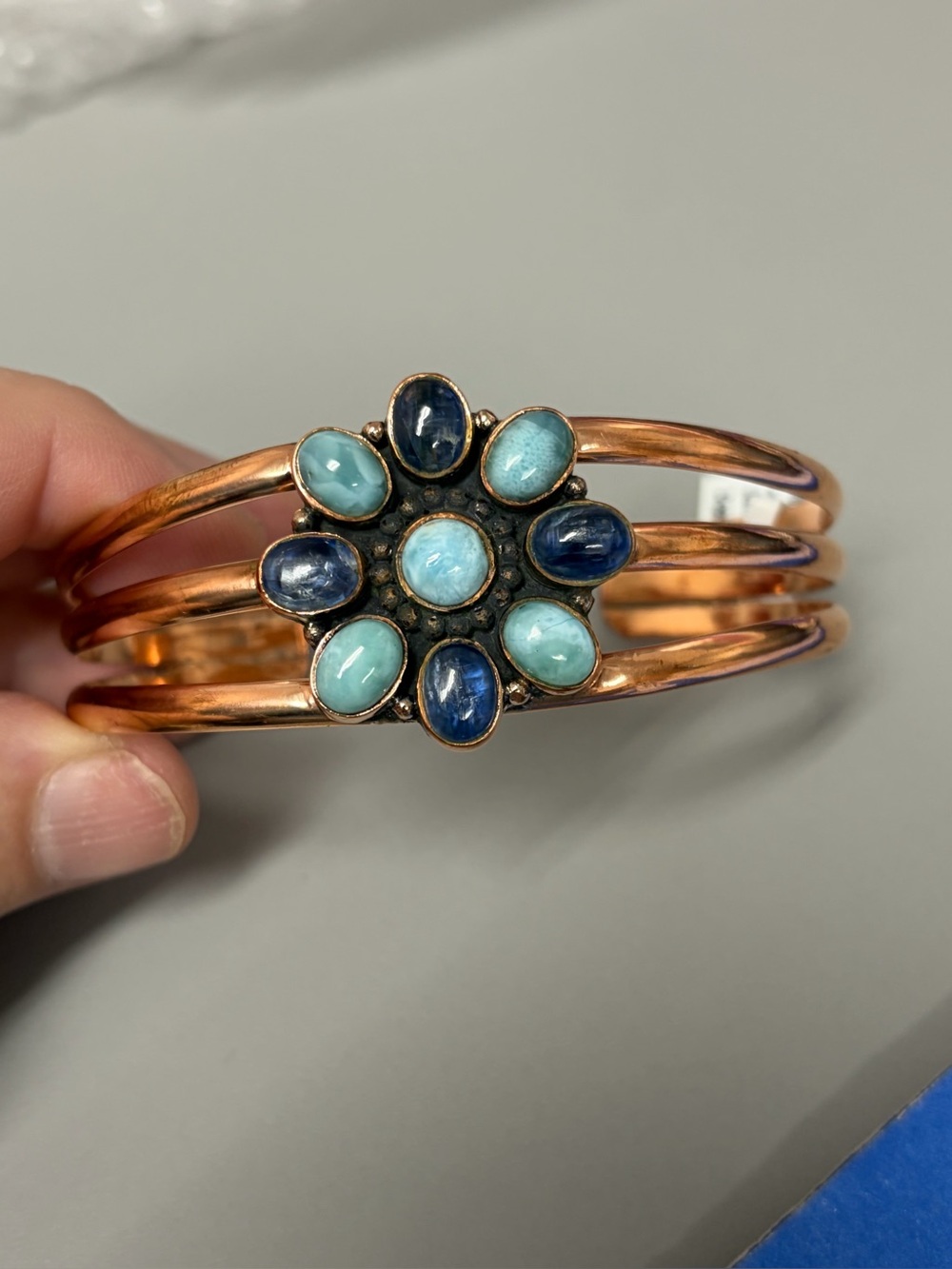 New with tags Gorgeous Genuine Copper Larimar and Tanzanite cuff.
